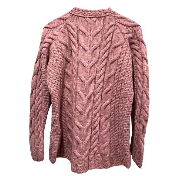 Carraig Donn Irish Wool Cable Knit Sweater, Pink XXL - Picture 2 of 11